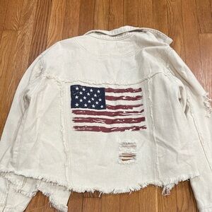 POL Cream Jean Jacket with American Flag
